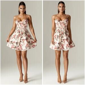 Alieva Altha Corset Italian Rose Floral Print Mini Dress Medium / M